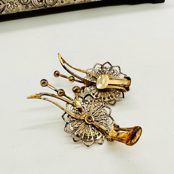 Vintage Deco Rhinestone Statement Earrings - Picture 3 of 8